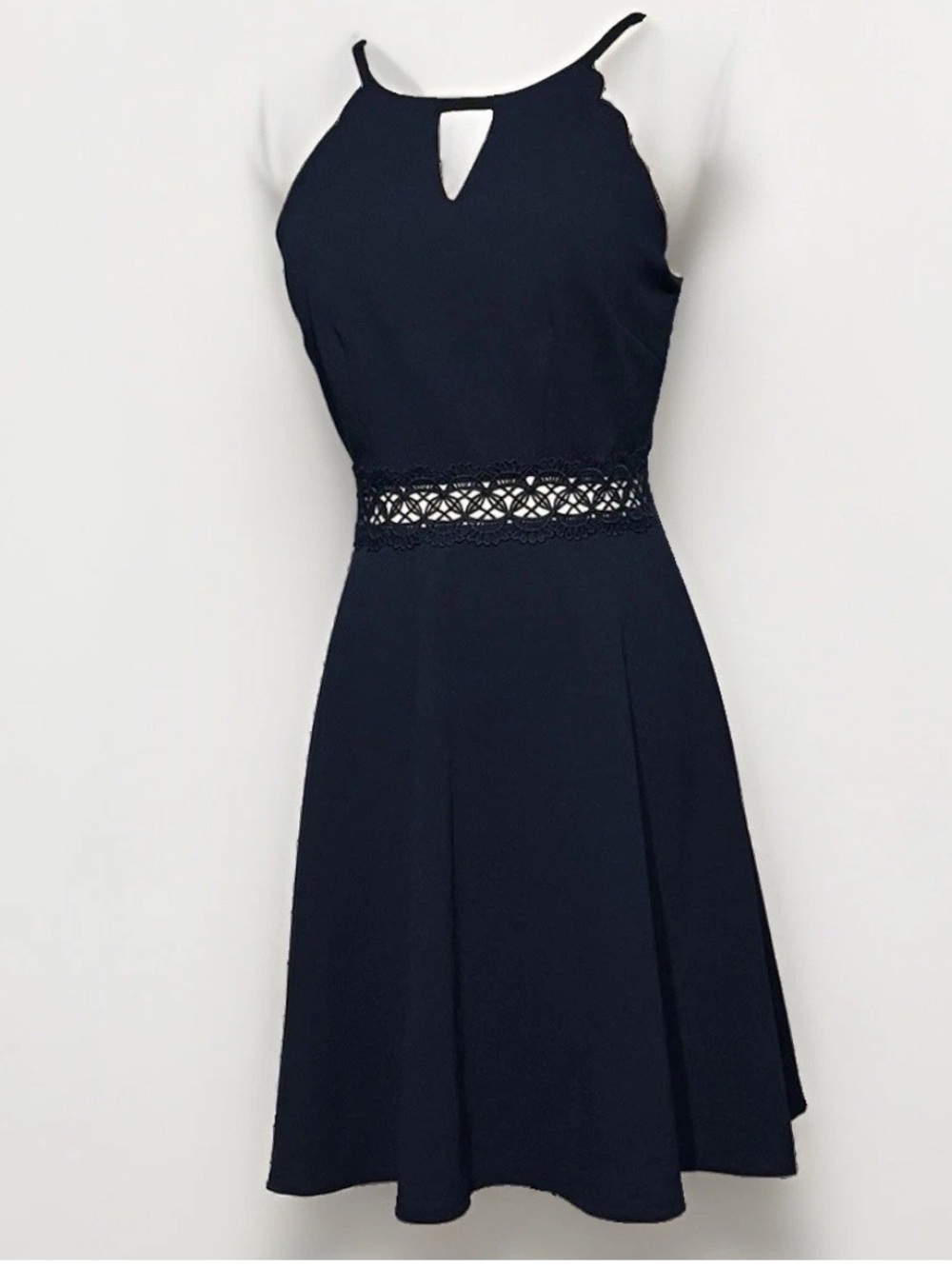 (1) Elegant NAVY BLUE Lace-Waist Fit & Flare Dress